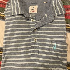 johnnie-O Blue and White Striped Polo Shirt